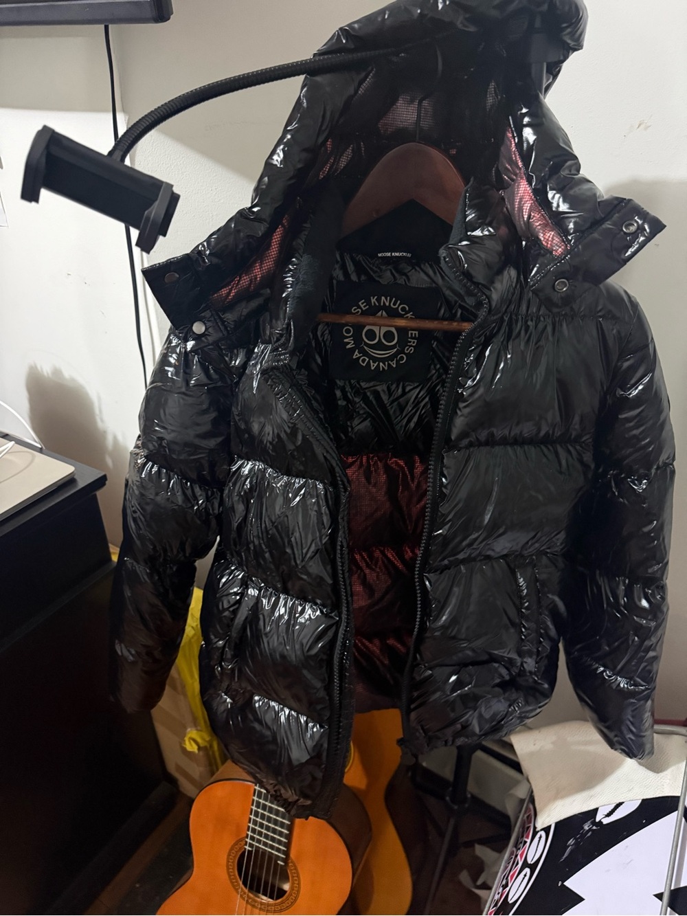 Moose Knuckles Kids Glossy Black Puffer Jacket with Hood